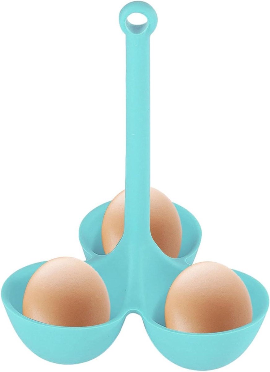 Eierhouder - Eierkoker Eierlift - Eieren Koken - Hittebestendig Siliconen - 3-vaks - Meerblauw
