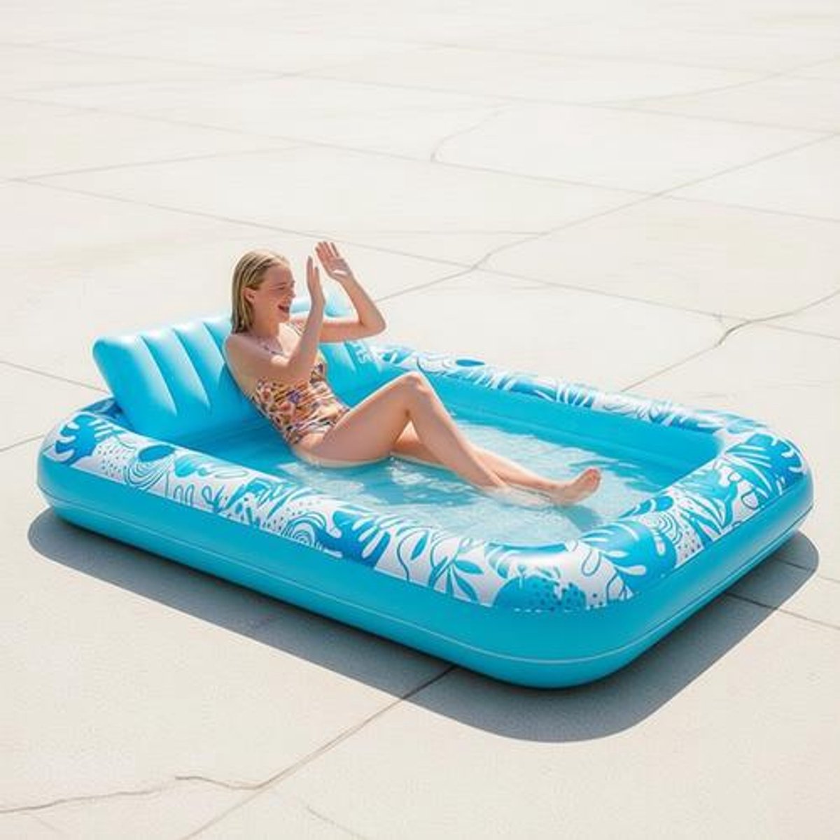 Opblaasbare zonnebank ligstoel volwassenen XXL 215 x 144 cm - zwembadvlot met hoofdkussen en bekerhouders