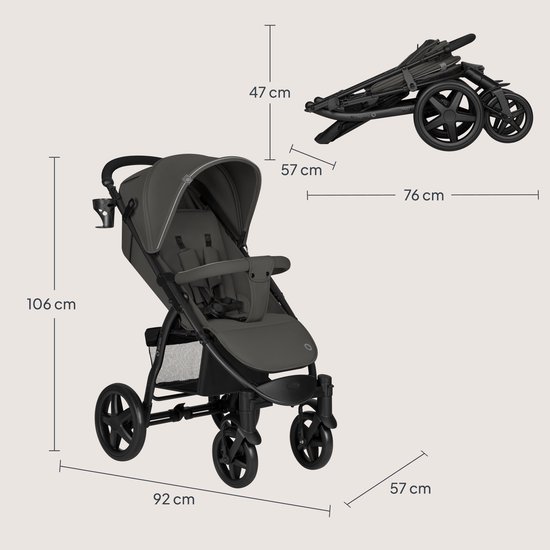 Lionelo Buggy Annet Plus – Lichtgewicht & Inklapbaar – Grote Massieve Wielen met Vering – Inclusief Voetenzak, Klamboe & Bekerhouder – Verstelbare Rugleuning & Voetsteun – Wandelwagen vanaf de geboorte tot 22 kg – Kinderwagen