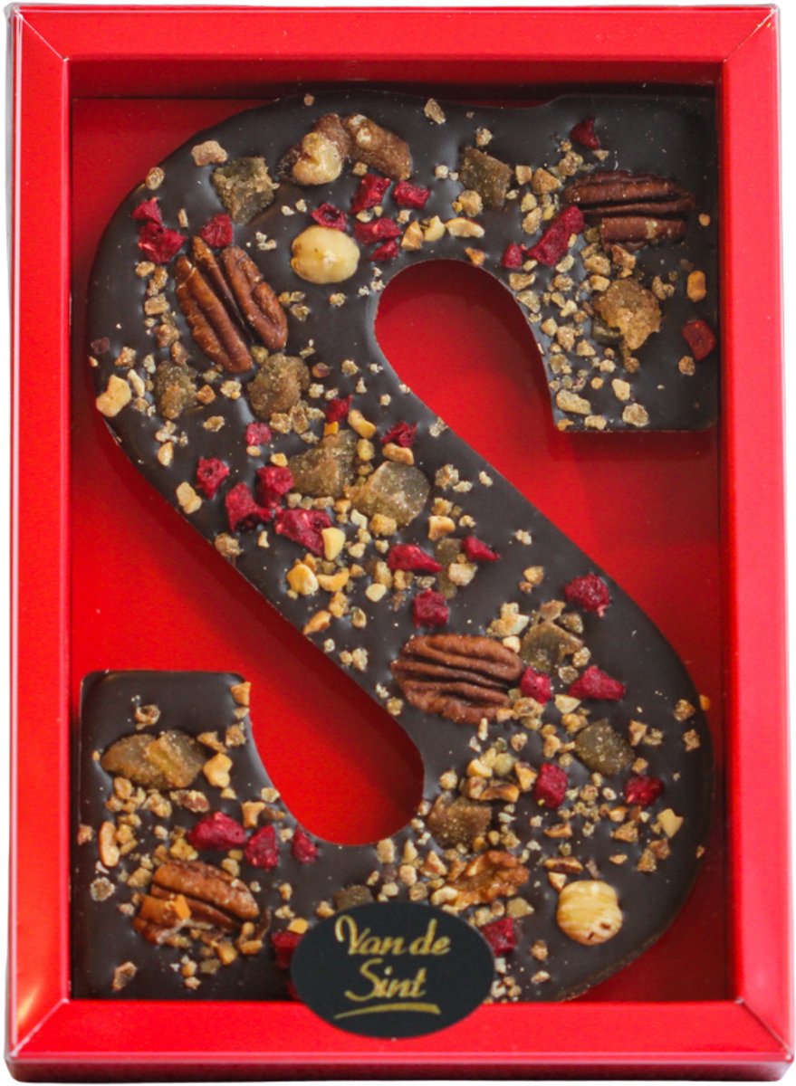 Lindy's Luxe Vegan Chocoladeletter S - Puur met Noten & Vruchten - 200 gram