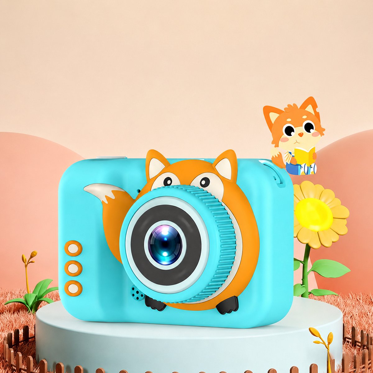 TEKROA® Digitale Kindercamera – Kindercamera's - Anti-Slip Beschermhoes – Fox Q3 - Kinder Fototoestel – 20MP -Dubbele Lens