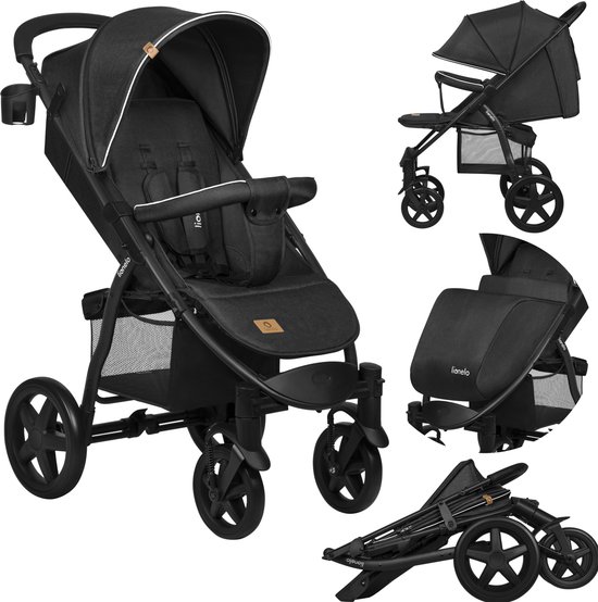 Lionelo Buggy Annet Plus – Lichtgewicht & Inklapbaar – Grote Massieve Wielen met Vering – Inclusief Voetenzak, Klamboe & Bekerhouder – Verstelbare Rugleuning & Voetsteun – Wandelwagen vanaf de geboorte tot 22 kg – Kinderwagen