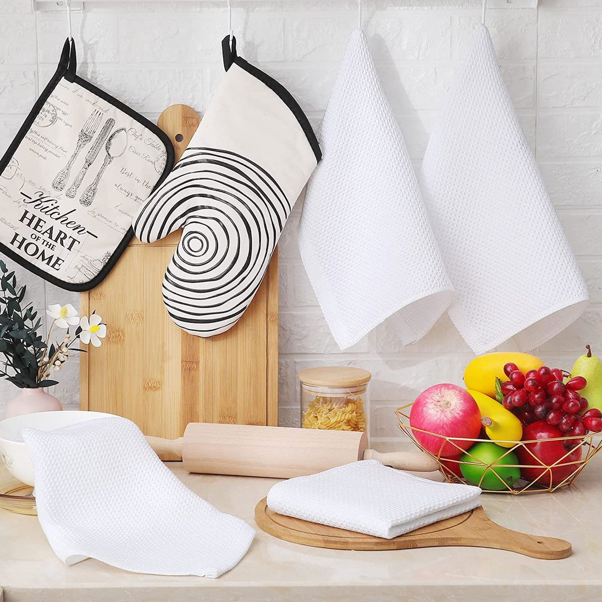 FloraGrace Keukendoek Set – Sterk Absorberend – 34 X 34 Cm En 34 X 73 Cm – Katoen – Zuiver wit – Sneldrogend Voor Afvegen