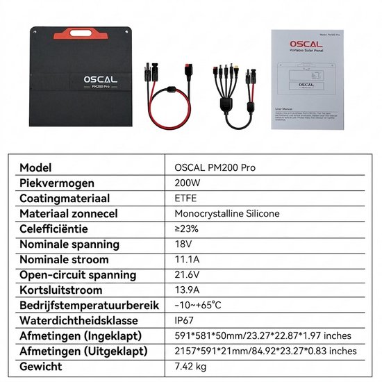OSCAL PM200 Pro 200W - 200W Opvouwbaar Zonnepaneel - Mobiel Zonne-energiestation - IP67 Waterdicht van Oscal — afbeelding 2