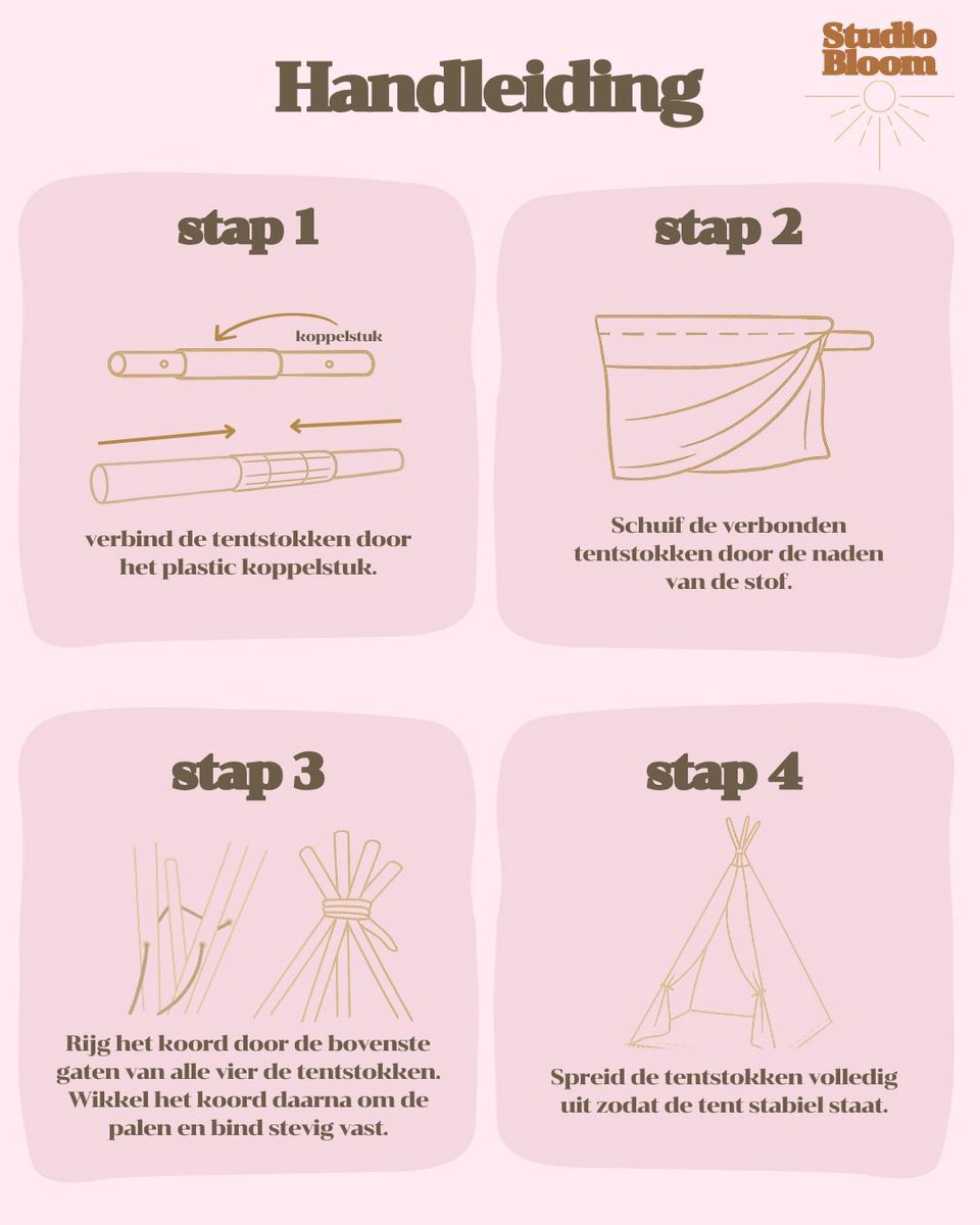 Studio Bloom Kinder Speeltent Tipi Tent Kinderen Meisjes Jongens Speelgoed Kindertent Kind Peuter Speelhuisje - Roze — afbeelding 7