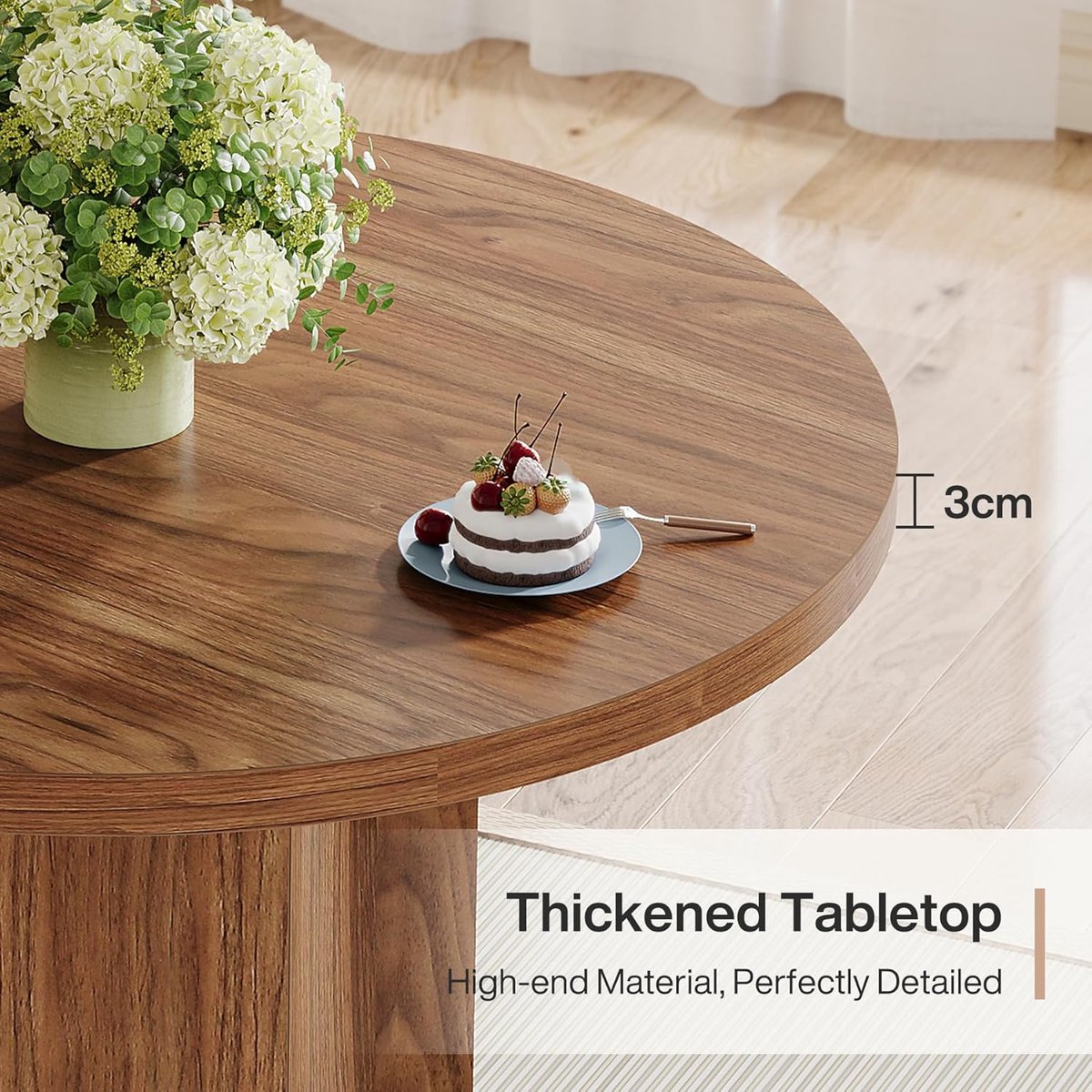Authentieke Ronde Eettafel - Ø 80 cm - Rustiek Bruin met Elegante Zuilvoet - Compacte Houten Keukentafel en Bistro Tafel voor Kleine Ruimtes