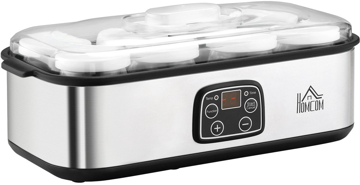 Cherrys Finds - Yoghurtmaker - Yoghurt Machine - Yoghurt Maker - Yoghurt - Instelbare Temperatuurregeling - Tijdregeling - Inclusief 8x60z Glazen Potjes - LCD Display - Constante Temperatuurregeling - Zilver
