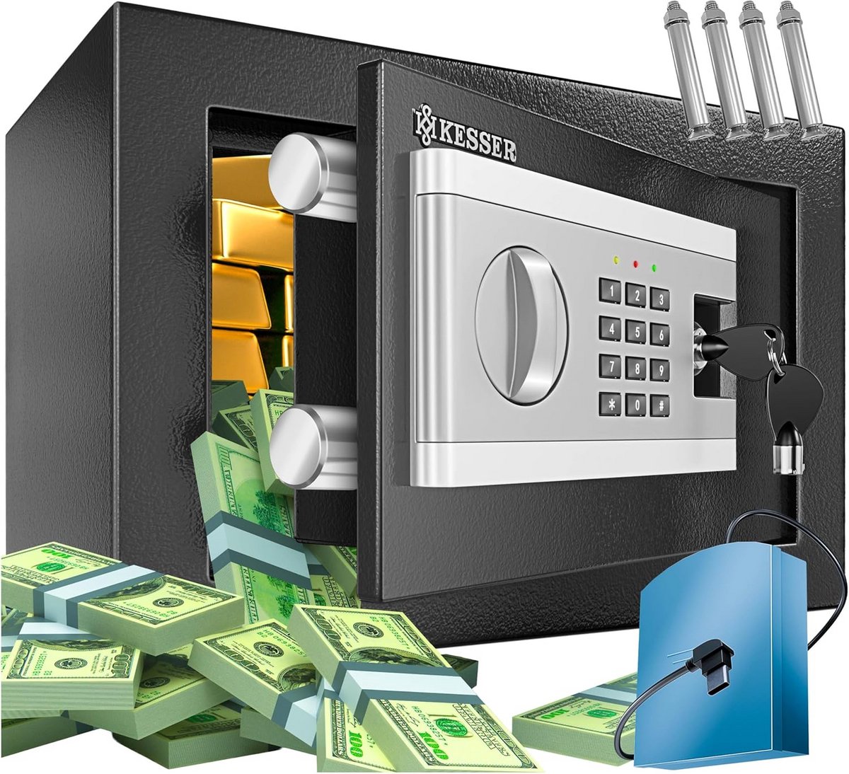 Elektrische Kluis - Veiligheidskluis Cijferslot - Waardevolle Spullen Beveiligen - Ingebouwd Alarm Systeem - 31 x 20 x 20 cm
