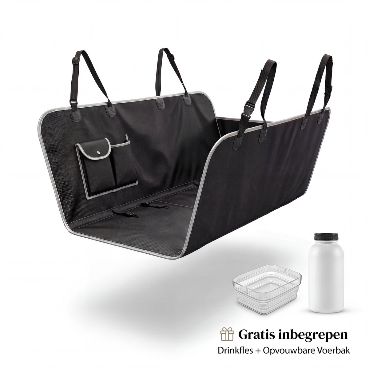 Hondendeken Auto Achterbank – Waterdichte Achterbankbeschermer 145x150 cm – Inclusief Drinkfles & Opvouwbare Voerbak – Krasbestendige Autodeken voor Honden