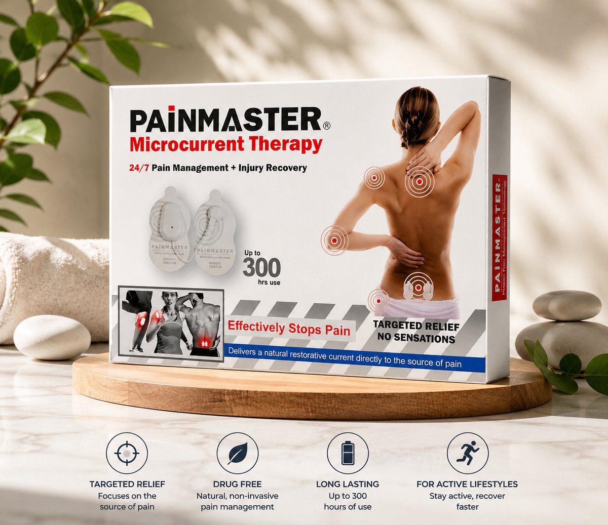 PAINMASTER™ | werkt uitstekend tegen pijnbestrijding voor nek, bovenrug, onderrug, schouders, arm, knie, voet, kuit. Pijnbestrijding ZONDER MEDICIJN. Micro Current therapie.