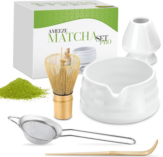 Ameeze® Premium Matcha Set - Matcha Starterkit - Matcha Kom - Klopper - Bamboe Borstel - Inclusief Recepten E-book – Matcha Leaf - Japanse Theeset