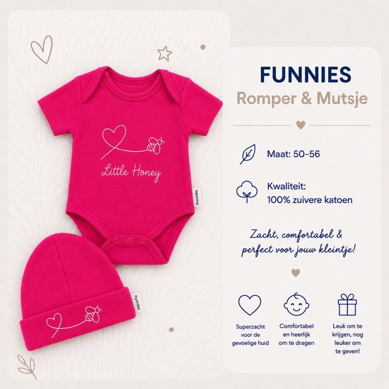Blijeitje - Baby Cadeau Meisje - Luxe Kraamcadeau met Romper & Mutsje - Babyshower Geschenk Newborn - Hello Little One Honey Bee — afbeelding 5