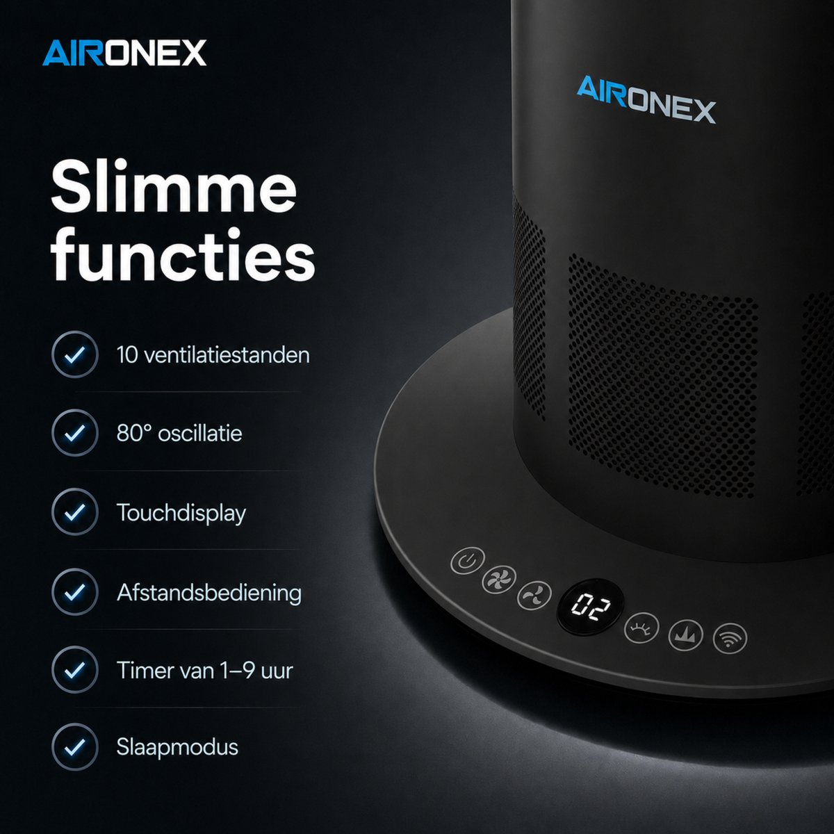 Aironex Bladloze Ventilator Zwart - Energiezuinige Luchtkoeler - Aircooler met Draaifunctie - Verwarming en Verkoeling in 1 -Ventilatoren - TafelVentilator -Vloerventilator thumbnail 7