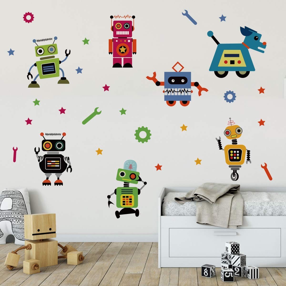 Dailygoods- Muursticker Robot - Muurstickers Kinderkamer - Muurstickers Babykamer - Muurstickers Klaslokaal - Wanddecoratie