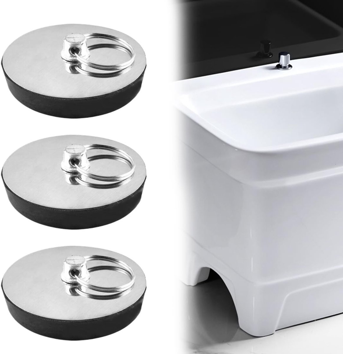 Dailygoods- Afvoerstop Universeel - Set van 3 - Rubber - Voor Keukenspoelbakken/Badkuipen - Ø 41-40 mm - Effectieve Afdichting - Afvoerplug