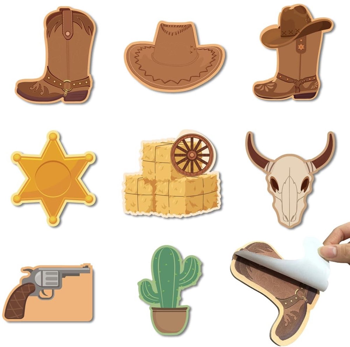 Dailygoods- Sticky Notes Set 8 Pads - 30 Vellen per Pad - Western Thema - Cactus/Hoed/Laars/Koe Schedel/Hooibal - 8 cm x 8 cm - Organiseer je Gedachten - Notitieblokken