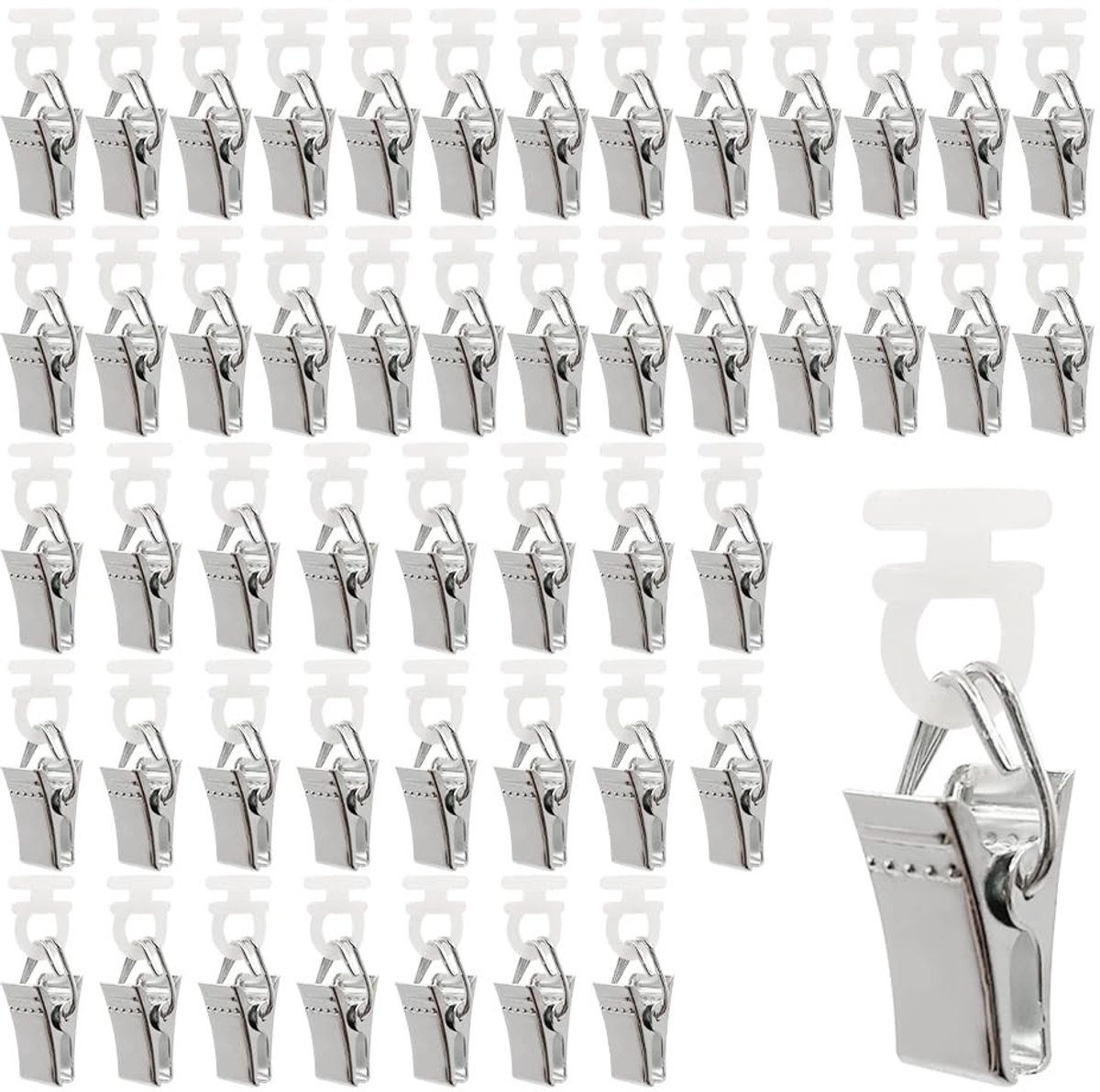 Dailygoods- Gordijnklemmen 50 Stuks - Rolringen met Clips - Kunststof/IJzer - Zilver - Voor Plafondrails - Geschikt voor Gordijnen - Gordijnringen
