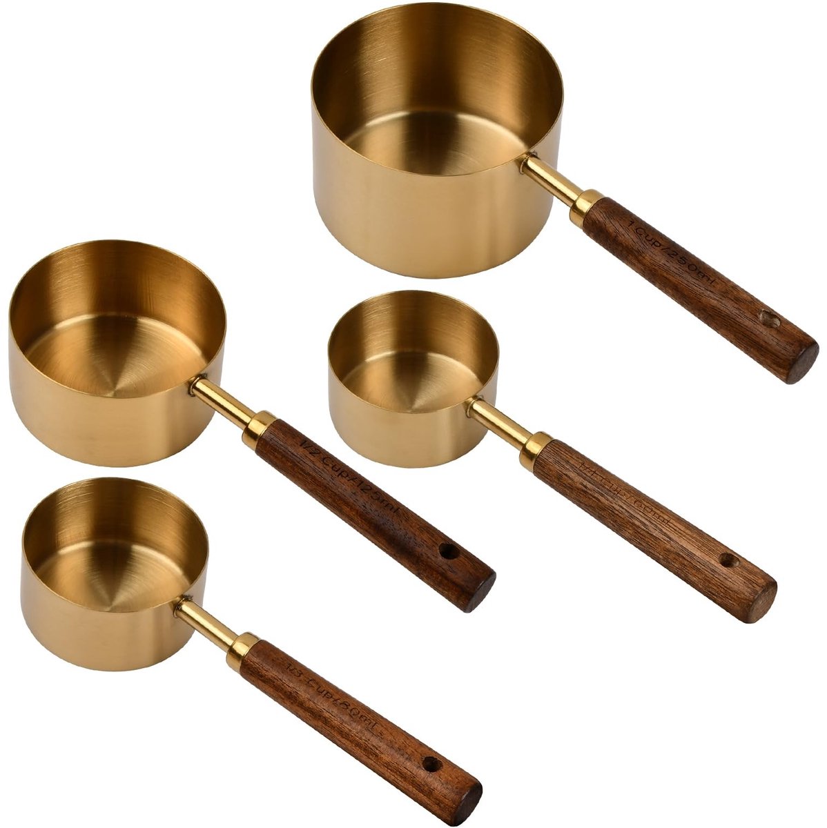 Dailygoods- Maatlepel Set - 4 Stuks - Roestvrij Staal - Maatbekers 60/80/125/250 ml - Koffiemaatbeker - Houten Handvat - Gezonde Keuze - Maatbeker
