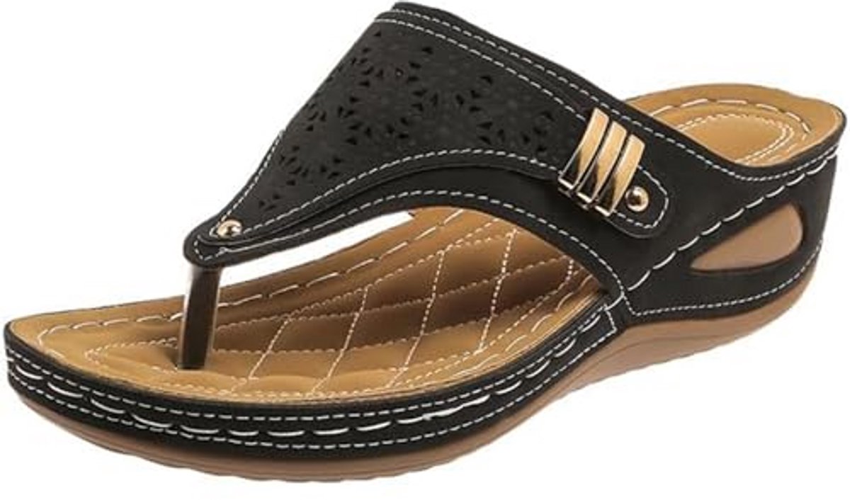 Kraftverdia Generisch Orthopedische sandalen voor dames met ondersteuning van de voetboog, wigvormige slippers, comfortabel, elegant, casual, strandpantoffels 37 yards
