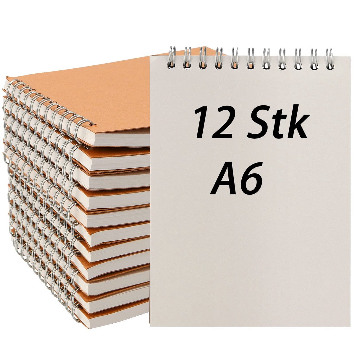 Dailygoods- Notitieblok 12 Stuks A6 - Spiraalgebonden Schetsblok - 60 Vellen/120 Pagina's - 15 x 11 cm - Dikke Papier - Dubbele Spiraalringsluiting - Schetsboek