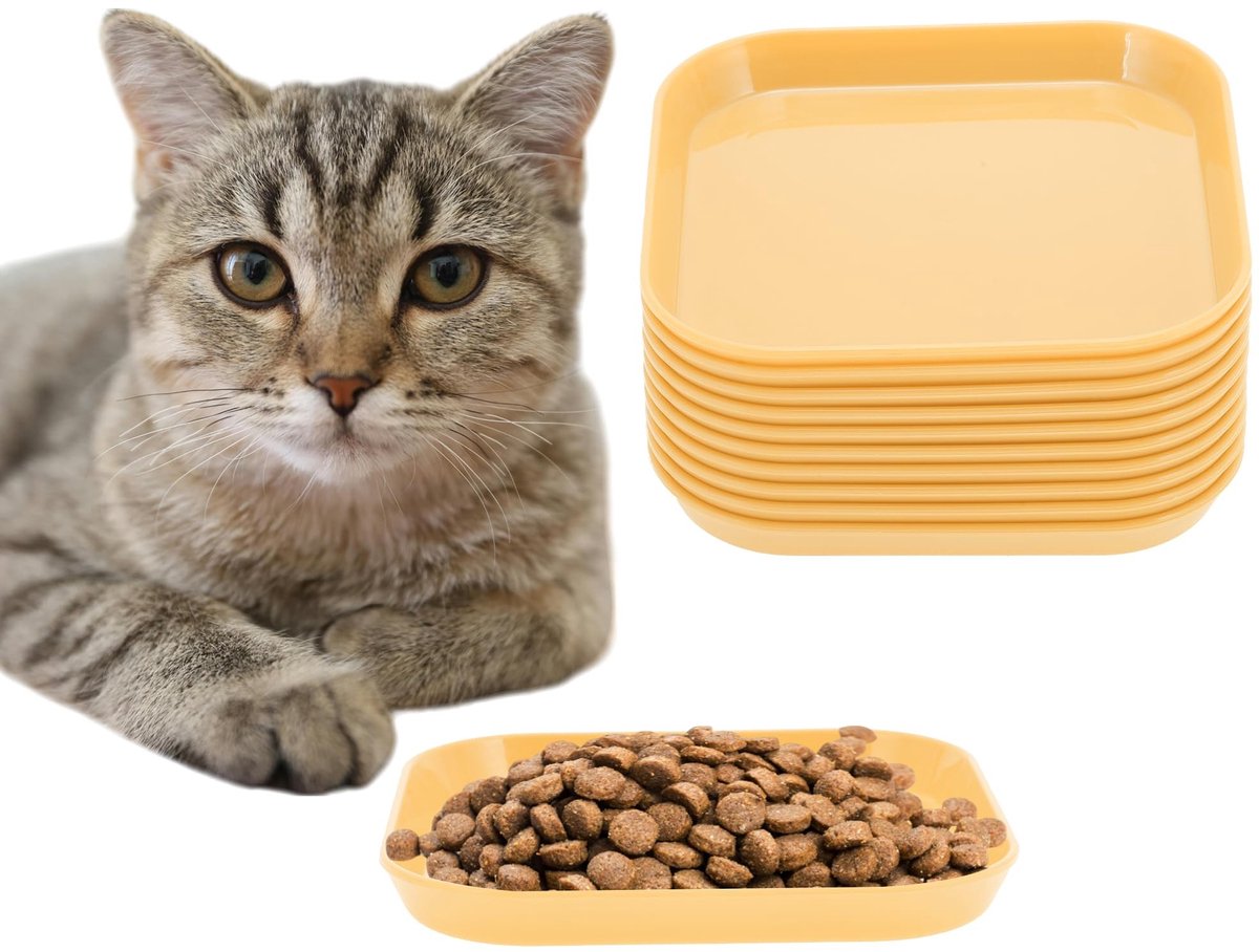 Dailygoods- Kattenbakje 10 Stuks - Kattenvoerbak - Kattenschaal - Platte Eetbak - Milieuvriendelijk PP-Materiaal - Veilig voor Kittens