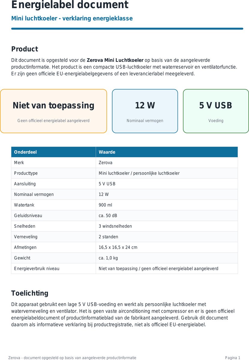 Zerova Airco - Mobiele airco - Ventilator - Tafelventilator - Aircooler - 900 ml watertank - 3 snelheden met 7-kleuren nachtlamp — afbeelding 2