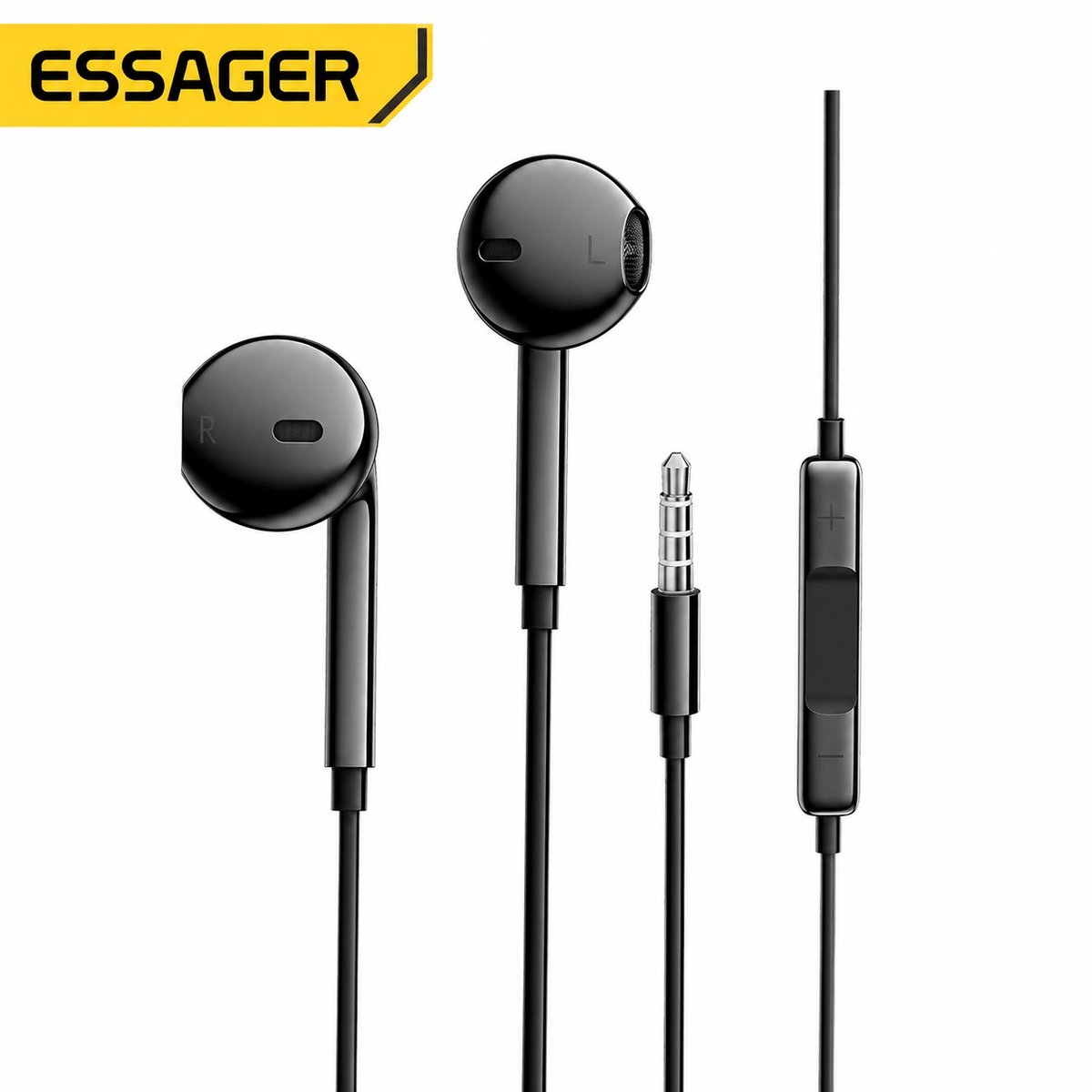 Essager Oortjes met Draad | Bedrade Oordopjes met Microfoon | 3.5mm Jack | In-Ear Earphones | Stereo Bass Headset | Oordoppen voor Samsung Xiaomi Huawei iPhone PC Laptop Tablet | Volumeregeling | Zwart | 120cm Kabel