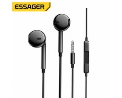 Essager Oortjes met Draad | Bedrade Oordopjes met Microfoon | 3.5mm Jack | In-Ear Earphones | Stereo Bass Headset | Oordoppen voor Samsung Xiaomi Huawei iPhone PC Laptop Tablet | Volumeregeling | Zwart | 120cm Kabel