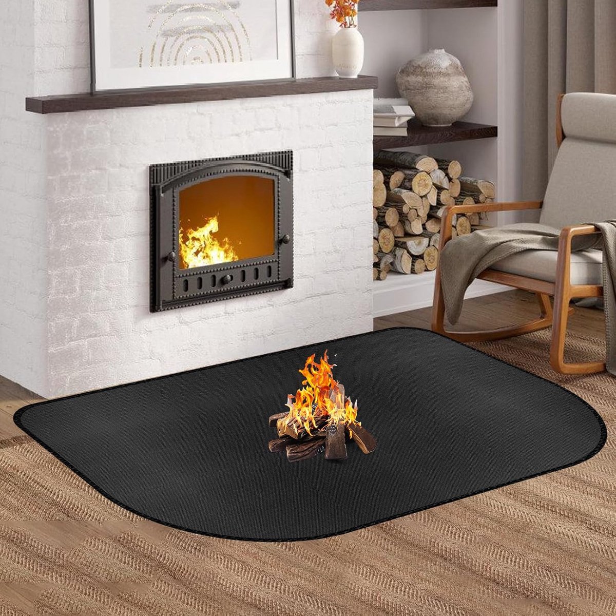 Fireproof Mat 106 x 61 cm Fireproof Mat Heat Resistant Mat Heat Protection Mat Wood Stove for Protection of the Floor from Sparks for Barbecue, Camping, Fireplace, Lawn