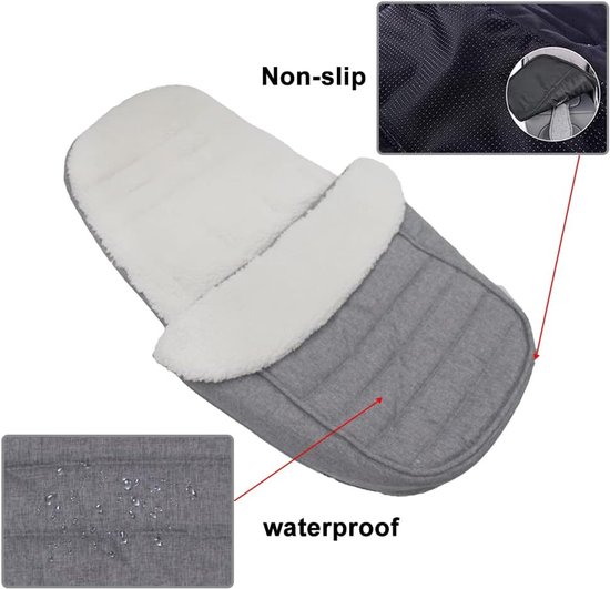 Baby Voetenzak - Wandelwagen Zak - Warm Blijven - Water- en Winddicht - 90 x 50 cm - Grijs/Wit Fleece — afbeelding 2