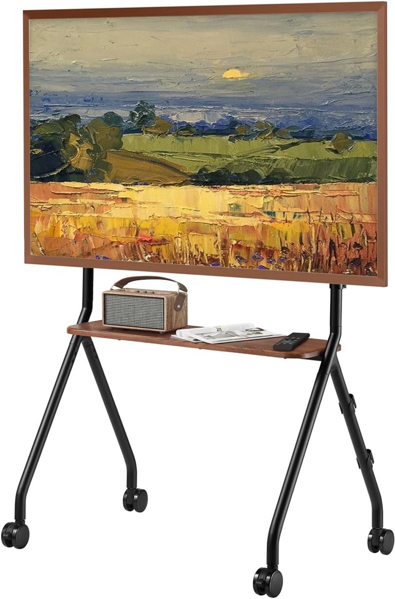 TV Stand Roll-Up for 49-80 Inch TV, 50 kg Load Capacity, Portrait and Landscape Format, Stable Mobile TV Cart with Shelf, Max VESA 600x400 mm (Black)