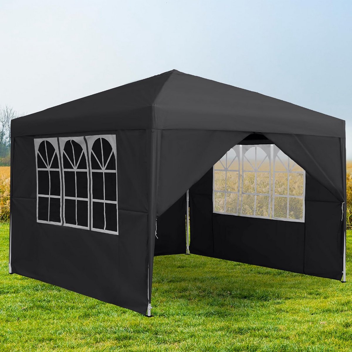 Aufun Gazebo 3 x 3 m Foldable Waterproof Folding Gazebo Garden Gazebo Party Tent with 4 Side Panels UV Protection for Party, Wedding and Picnic, Anthracite