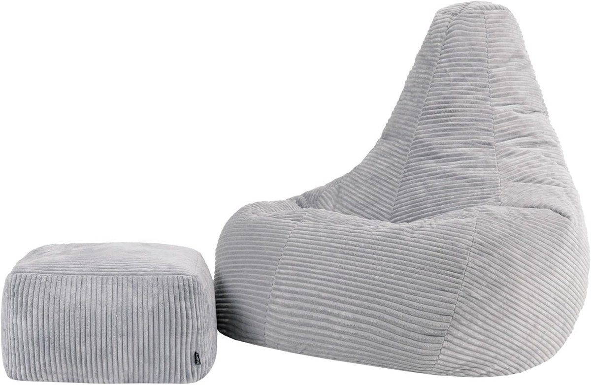 Zitzak met Hocker - Fauteuil met voetenbank - Ontspannen Zitten - XXL formaat corduroy - 87 cm diep - Grijs