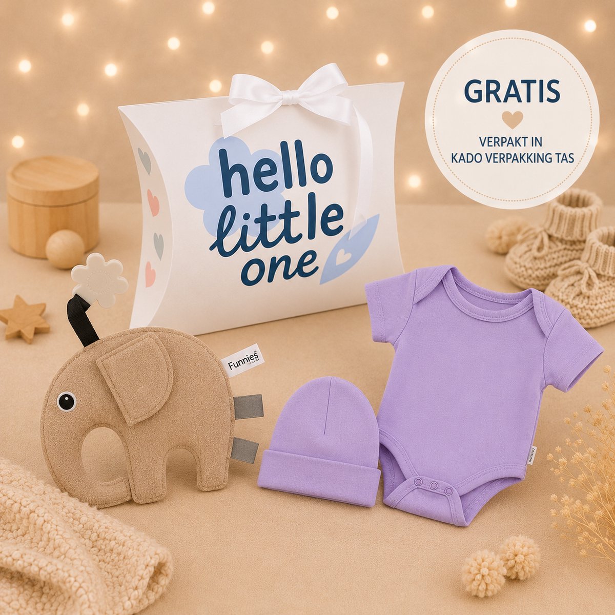 Blijeitje - Baby Cadeau Meisje – Luxe Kraamcadeau met Romper & Mutsje & Tutpopje Ollie – Babyshower Geschenk Newborn – Hello Little One
