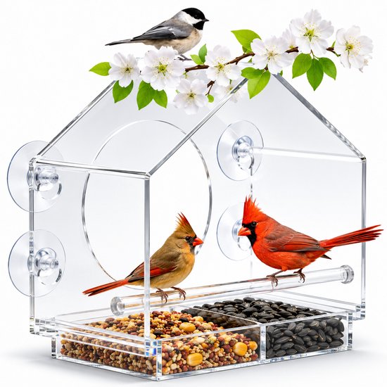 BOTC Vogelvoederhuisje voor buiten - Transparante Voederhuisjes van acryl - Verbeterde zuignap - Vogels kijken voor katten