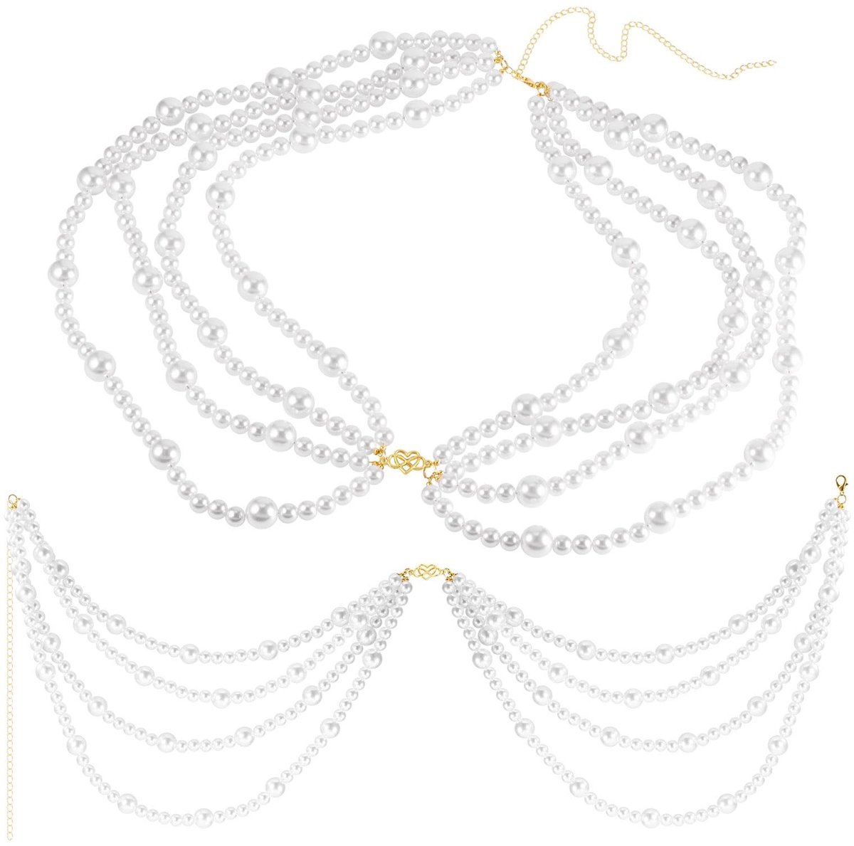 Dailygoods- Kettingriem Verstelbaar - Meerlaagse Imitatieparels - Tailleband voor Jurken/Rokken - Lichtgewicht ABS-Kunststof - Gouden Accenten - 750 mm Lang - Heupketting