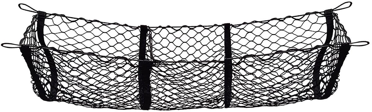 Dailygoods- Opbergnet Verstelbaar 30 cm - Drie Zakken - Rekbaar - Auto/SUV/Camper - Kofferbak Accessoires - Zwart Netvormig - Opbergnetje