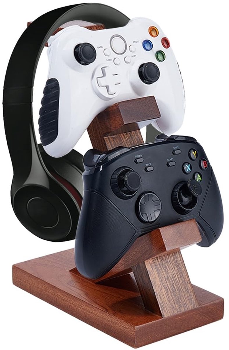 Dailygoods- Controller Houder Dubbellaags - Hoofdtelefoon Stand - Gaming Opbergrek - Universele Controller - 17,8 x 10,2 x 24 cm - Houten Design - Gamingstandaard