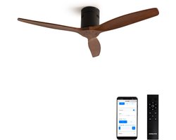 CREATE - Plafondventilator silent 100% hout 40W (Ø132cm) - Geen licht - WIFI + Afstandsbediening - 6 snelheden - Programmeerbaar - WIND CALM NATURAL WOOD