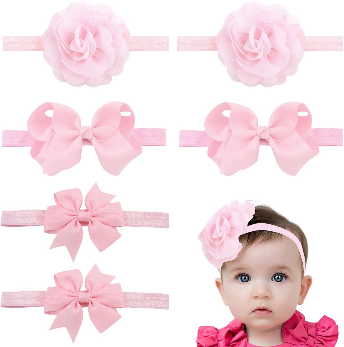 Dailygoods- Babyhaarspelden 6 stuks - Hoofdband - Haarstrik - Nylon - Schattig - Multifunctioneel - Rekbaar en zacht