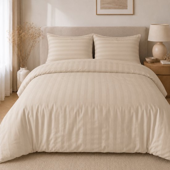 Hotellinnen Dekbedovertrek Zand | 27mm Streep - 240 x 200/220 cm + 2 kussenslopen