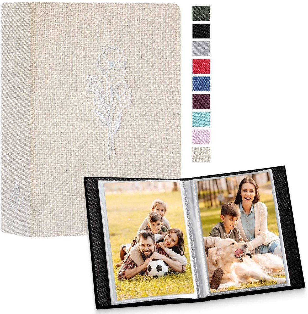 Dailygoods- Fotoalbum 10x15 cm - Linnen Omslag - Insteekvakjes - Luxe Zilveren Print - 2 Stuks - Waterdicht en Zuurvrij - Fotoboek