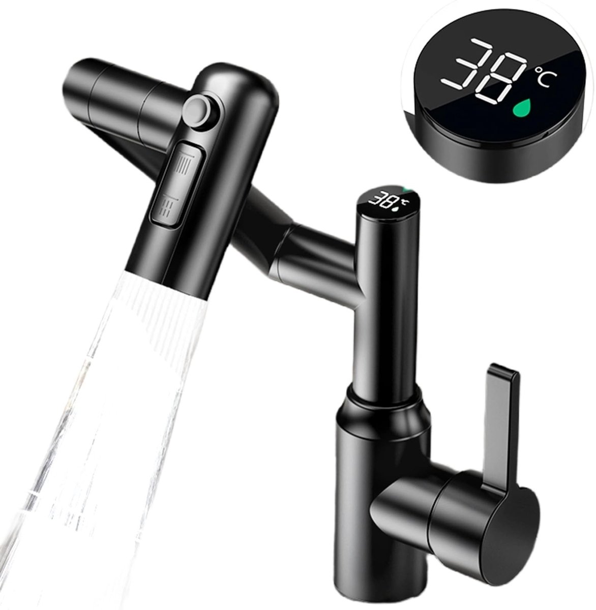 Dailygoods- Kraan met LED Temperatuurweergave - Badkamerkraan - Multifunctionele Kraan - Roestvrij Stalen Behuizing - 360° Draaiende Uitloop - Veilig en Lekvrij