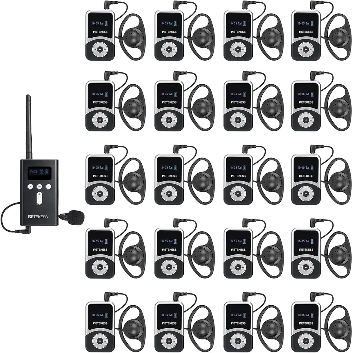 Draadloos Tour Guide System Retekess - Inclusief koptelefoon en microfoon -49 Kanalen - 100m- Interpretatiesysteem - Kerkvertaalsysteem Voor Toerisme -Training-T130S
