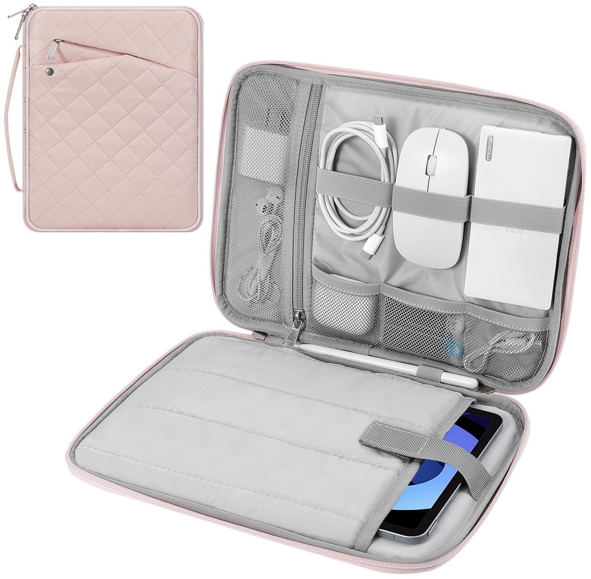 Dailygoods- Tablet Sleeve 9-11 Inch - Draagtas met Handvat - Beschermende Reiszak - Geschikt voor iPad Air M3/iPad Pro 11 - Lichtroze - Stijlvol en Functioneel - Tablethoes