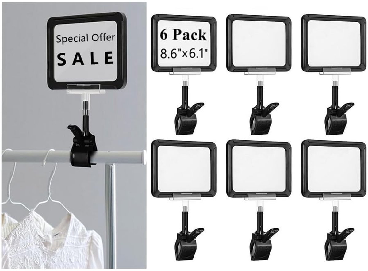 Dailygoods- Bordhouder met klem - Draaibare Poplabelclips - Dubbele Display - Clipbord voor Detailhandel - 21,8 x 15,5 cm - Aandacht Trekkend Design - Displayhouder