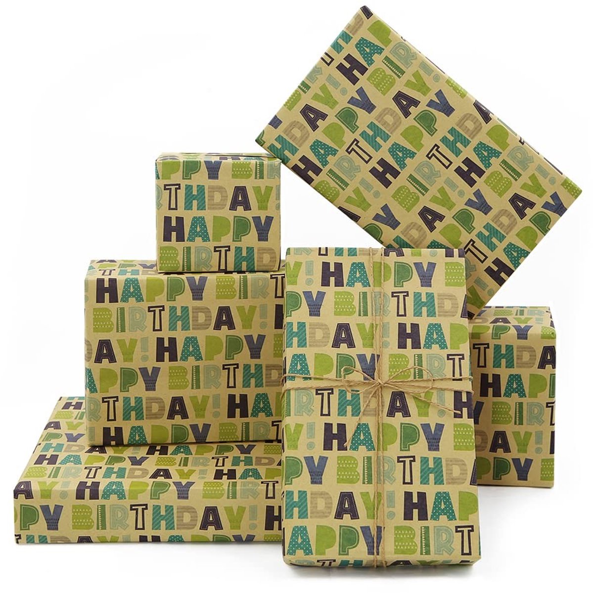 Dailygoods- Cadeaupapier Groen Vintage - 6 Vellen - 50 x 70 cm - Verpakking voor Verjaardag - Gerecycled Kraftpapier - Babyshower - Verjaardagsgelegenheden