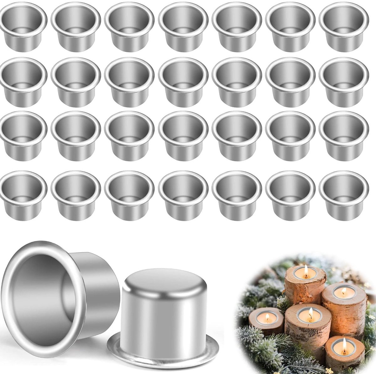 Dailygoods- Kandelaar Set van 30 - Decoratieve Kaarsenhouder - Aluminium - Geschikt voor Tafelkaarsen/Theelichten - Robuust/Roestbestendig - Perfect voor Feestdagen - Kaarsenhouders