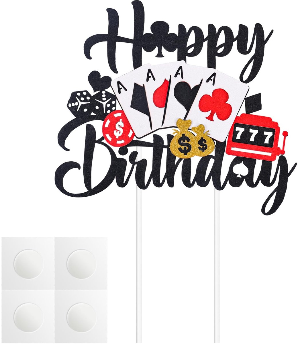 Dailygoods- Taarttopper Casino Thema - Taartdecoratie Set - Happy Birthday Taarttopper - Gokken Feestbenodigdheden - 15x12,3cm - Papier/Plastic