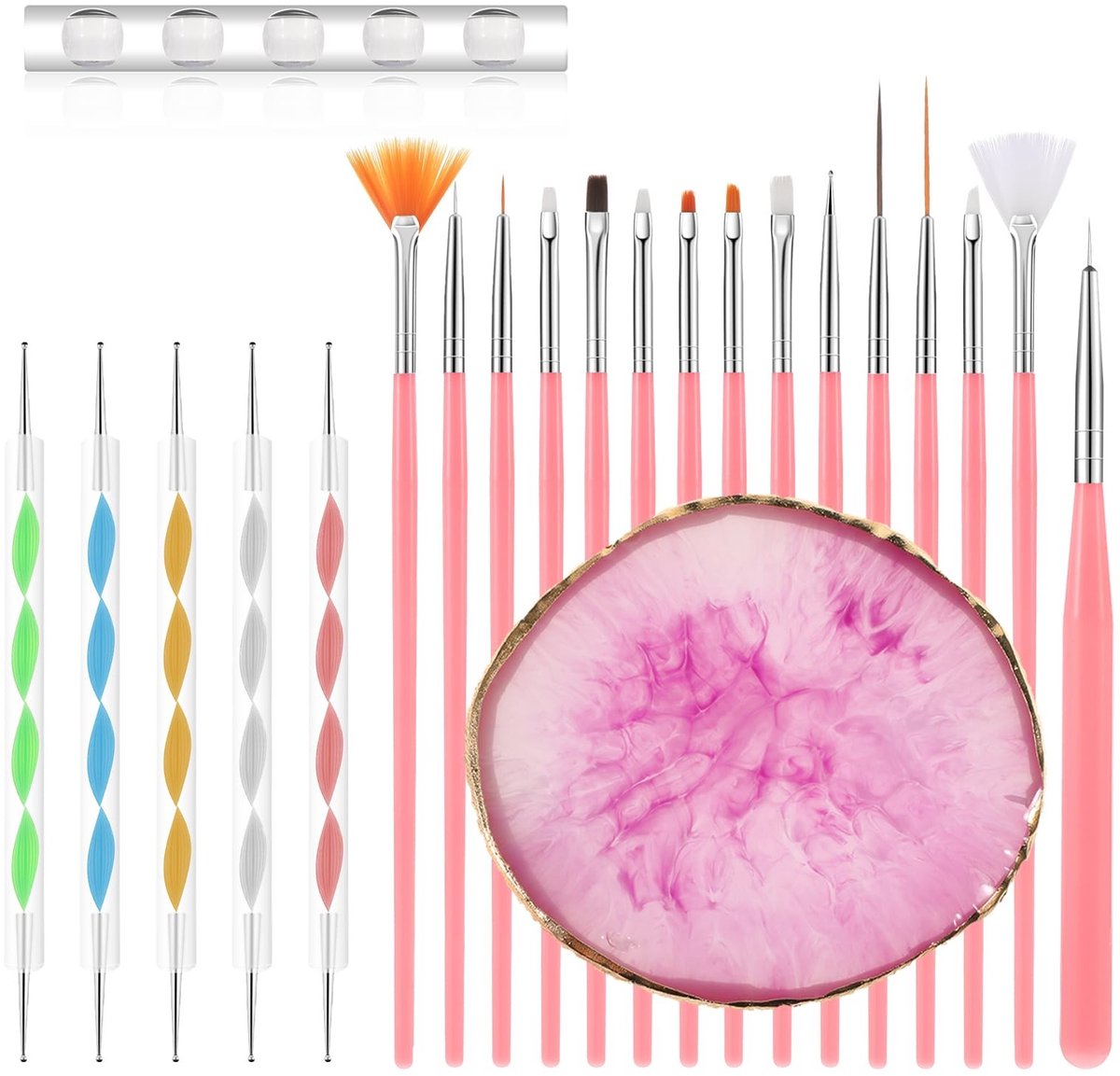 Dailygoods- Nagelkunstpenselen Set van 22 - Acryl/Nylonhaar - Hars/Nagelpalet - Manicureset - Roestvrij Staal - Lichtgewicht en veelzijdig - Nailartset